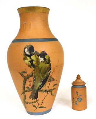 Lot 57 - A Commondale Pottery Terracotta Vase, of baluster form, painted with birds on branches,...