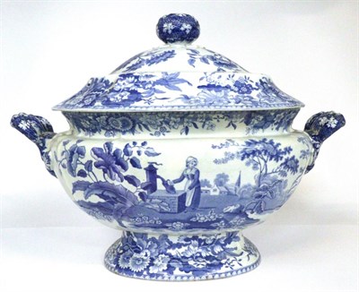Lot 58 - A Spode Pearlware Soup Tureen and Cover, circa 1820, of oval form with loop handles, printed in...