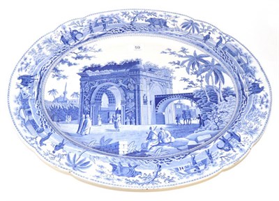 Lot 59 - A Spode Pearlware Oval Meat Platter, circa 1815, printed in underglaze blue with the Triumphal Arch
