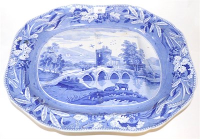Lot 60 - A Spode Pearlware Meat Platter, circa 1815, with tree and well, printed in underglaze blue with the