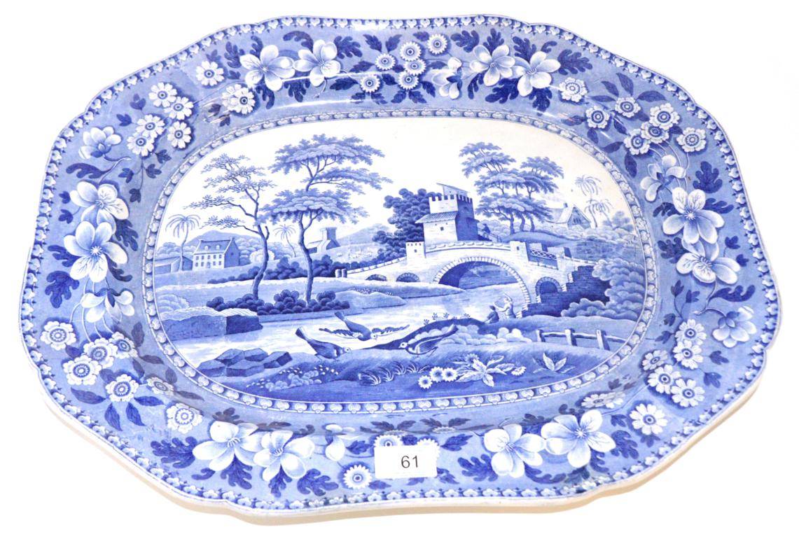 Lot 61 - A Spode Pearlware Meat Platter, circa 1815, of canted rectangular form, printed in underglaze...