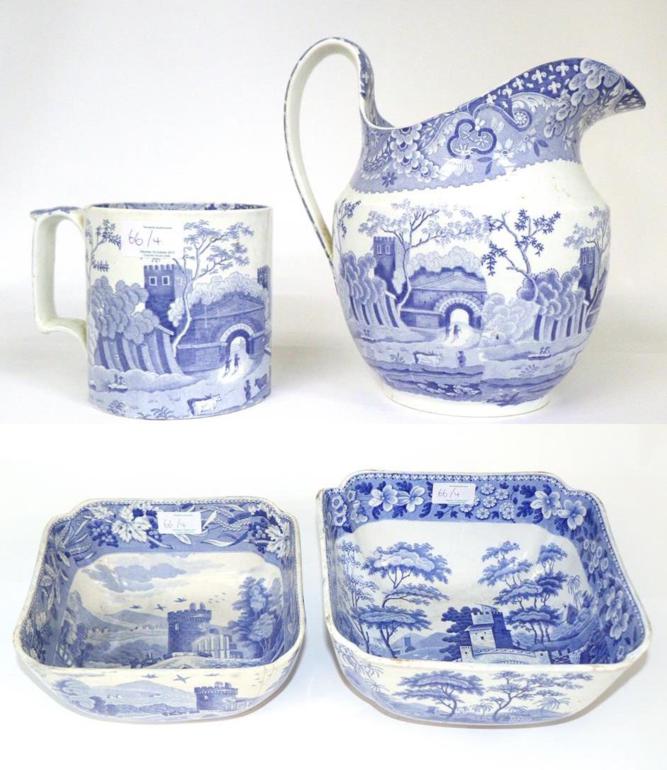 Lot 66 - A Spode Pearlware Square Bowl, circa 1820, printed in underglaze blue with the Tower pattern,...