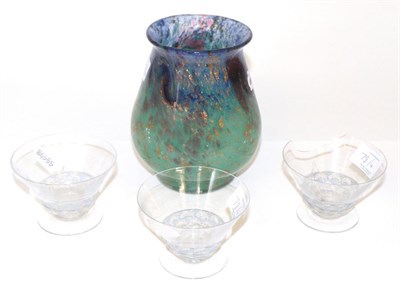 Lot 78 - A Set of Three Lalique Glass Conical Bowls, circa 1930, on circular feet, the bowls moulded and...