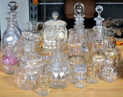 Lot 80 - ~ Four Various 19th Century Decanters and Three Matched Stoppers; A Set of Three Glass Surtout...
