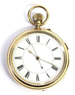 Lot 102 - An 18ct Gold Chronograph Pocket Watch, 1904, lever movement, enamel dial with Roman numerals, slide
