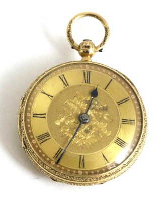 Lot 103 - An 18ct Gold Open Faced Pocket Watch, 1883, lever movement, gold coloured dial with Roman numerals