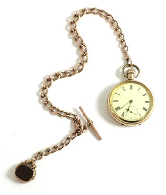 Lot 109 - A Gold Plated Open Faced Pocket Watch, circa 1920, lever movement, enamel dial with Roman numerals
