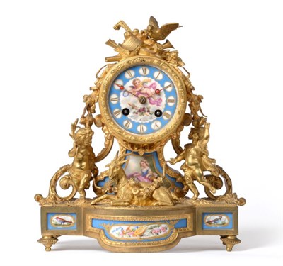Lot 123 - A French Ormolu and Porcelain Mounted Striking Mantel Clock, signed Henry Marc a Paris, circa 1890