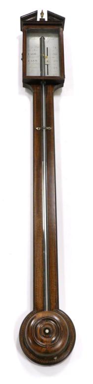 Lot 127 - A Mahogany Stick Barometer, signed Wisker, York, circa 1820, broken arched pediment, exposed...