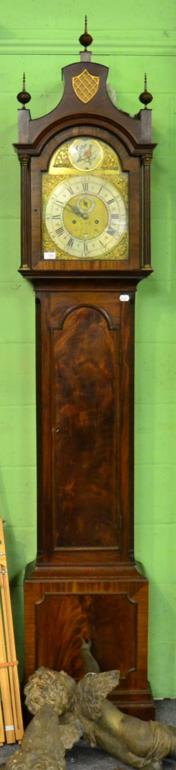 Lot 128 - A Mahogany Eight Day Longcase Clock, pagoda pediment, arched trunk door, arched brass dial with...
