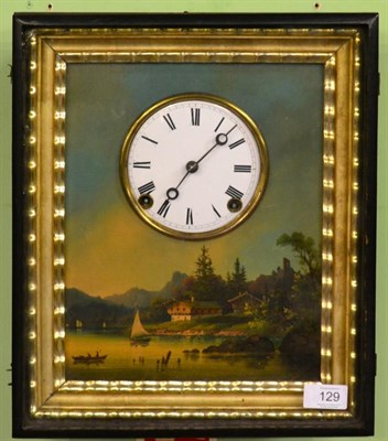 Lot 129 - A Striking Picture Clock, circa 1880, ebonised frame, continental dial surround depicting boats...