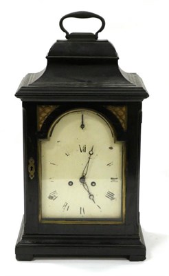 Lot 136 - An Ebonised Striking Table Clock, early 19th century, inverted bell top with carrying handle,...