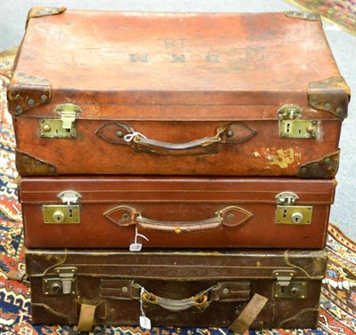 Lot 187 - A Vintage Brown Leather Luggage Case, stamped DKM No.18, 66cm wide; Another Similar, stamped...