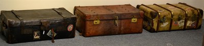 Lot 188 - A Vintage Standex Canvas, Leather and Wooden Bound Travel Trunk, with assorted travel labels...