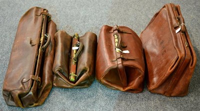 Lot 190 - Two Vintage Brown Leather Gladstone Bags; A Brown Leather Cricket Bag; and A Vintage Brown...