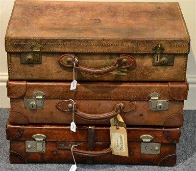 Lot 194 - Three Vintage Brown Leather Travel Cases, each 67cm wide
