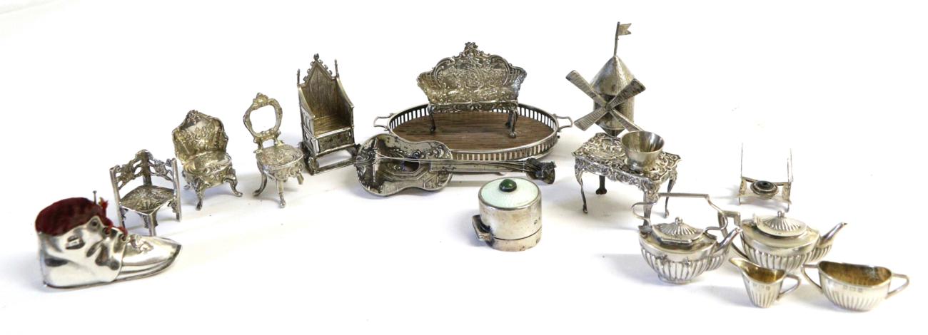 Lot 264 - ^ A Group of Silver Doll's House Furniture and Other Items, including a miniature tea service...