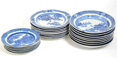 Lot 4 - A Set of Ten Chinese Porcelain Dinner Plates, Qianlong, painted in underglaze blue with a pagoda in
