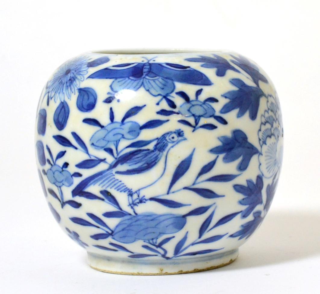 Lot 28 - A Chinese Porcelain Water Pot, Qing Dynasty, of ovoid form, painted in underglaze blue with...
