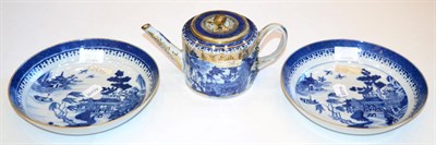 Lot 38 - A Chinese Porcelain Teapot and Cover, Qianlong, of cylindrical form with entwined handles,...