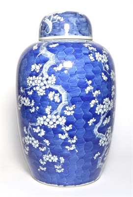 Lot 45 - A Chinese Porcelain Jar and Cover, circa 1900, of ovoid form, painted in underglaze blue with...