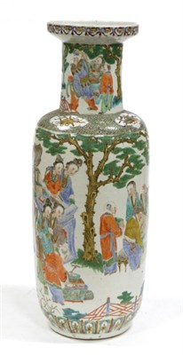 Lot 47 - A Chinese Rouleau Vase, late 19th century, painted in famille verte enamels with figures in a...