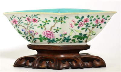 Lot 55 - A Chinese Porcelain Bowl, 19th century, of lobed triangular form, painted in famille rose...