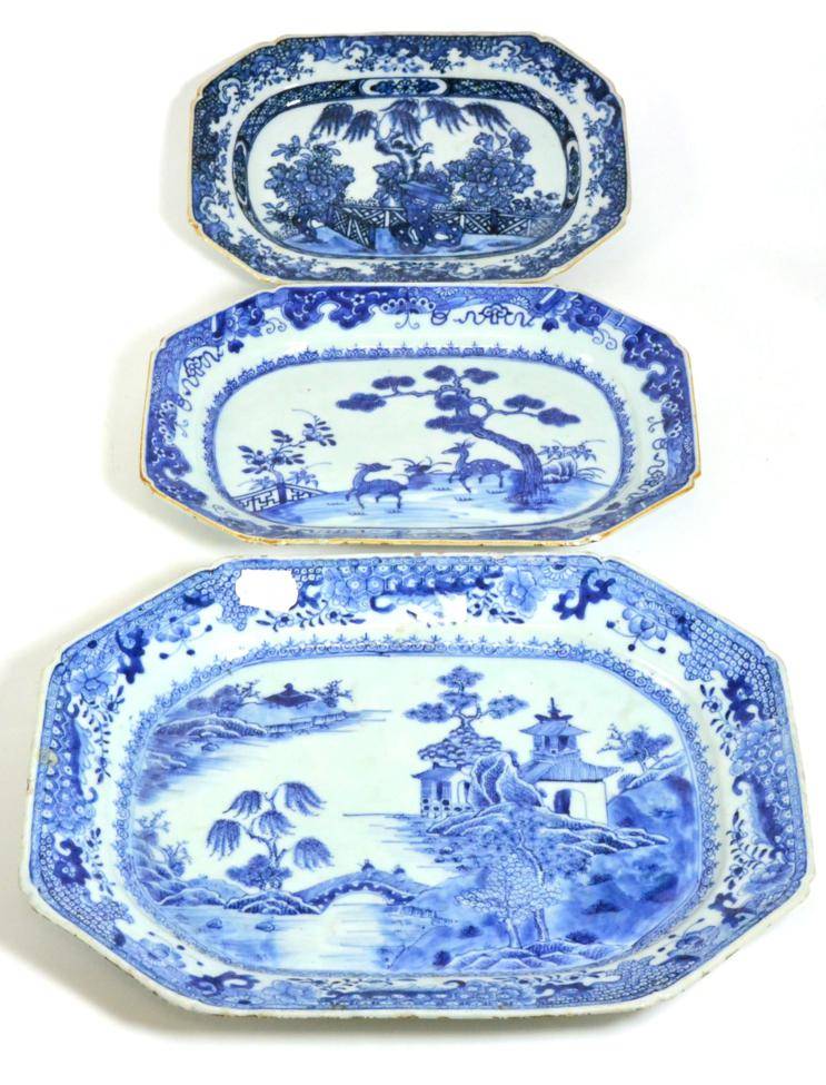 Lot 62 - A Chinese Porcelain Platter, Qianlong, of canted rectangular form painted in underglaze blue with a