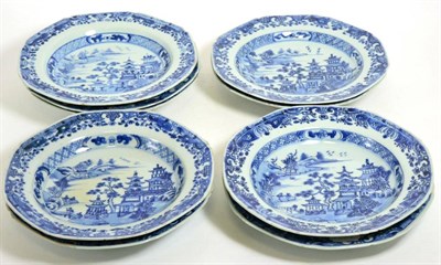 Lot 64 - A Set of Nine Chinese Porcelain Octagonal Soup Plates, Qianlong, painted in underglaze blue...