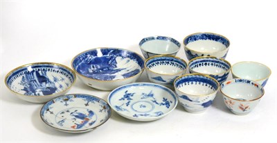 Lot 68 - A Pair of Chinese Porcelain Tea Bowls and A Saucer, Qianlong, painted in underglaze blue with a...