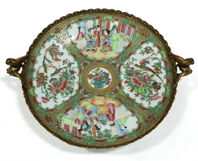 Lot 81 - A Gilt Metal Mounted Cantonese Circular Dish, mid 19th century, typically painted with figures...