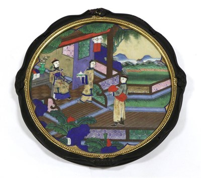 Lot 85 - A Chinese Gouache on Silk, 19th century, depicting a dignitary and attendants in a garden,...