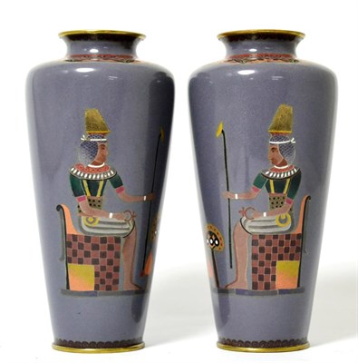 Lot 99 - A Pair of Japanese Cloisonné Enamel Vases, Meiji period (1868-1912), of baluster form with everted