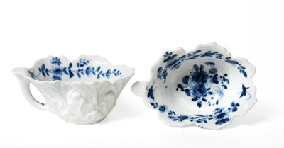 Lot 130 - A Pair of Worcester Porcelain Geranium Leaf Moulded Butter Boats, circa 1758, painted in underglaze