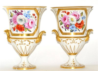 Lot 146 - A Pair of English Porcelain Twin-Handled Campana Vases, circa 1810, painted with flowersprays...