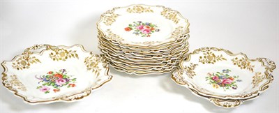 Lot 147 - A Ridgways Porcelain Dessert Service, circa 1830, printed with flowersprays within gilt flower...