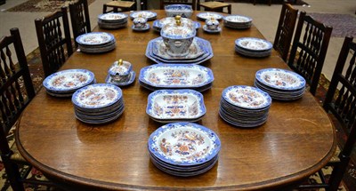 Lot 153 - A Spode Stone China Dinner Service, circa 1820, printed in underglaze blue and overpainted with...