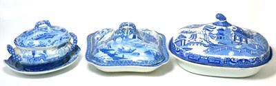 Lot 157 - A Spode Pearlware Vegetable Tureen and Cover, circa 1820, printed in underglaze blue with a view of