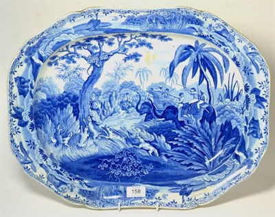 Lot 158 - A Spode Pearlware Indian Sporting Series Pattern Platter, circa 1820, printed in underglaze...