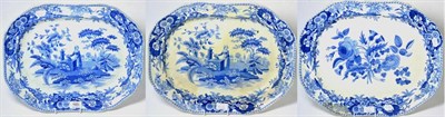 Lot 160 - Two Graduated Spode Pearlware Platters, circa 1820 printed in underglaze blue with the Lady at...