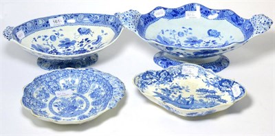 Lot 161 - A Spode Pearlware Centrepiece, circa 1820, of lobed oval form with twin scroll handles, printed...