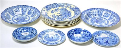 Lot 164 - A Set of Seven Spode Pearlware Dinner Plates, circa 1820, printed in underglaze with the Woman...