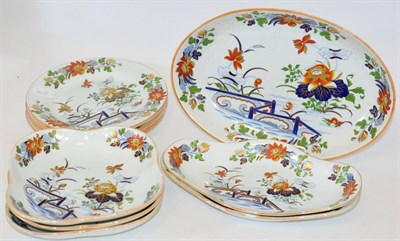 Lot 173 - A Wedgwood Pearlware Dessert Service, circa 1820, printed and overpainted with an Imari type...