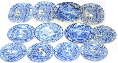 Lot 175 - A J&W Ridgway Pearlware Part Service, circa 1820, printed in underglaze blue with Tong Castle...