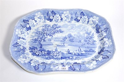 Lot 183 - A Rogers Pearlware Platter, circa 1830, of canted rectangular form, printed in underglaze blue with