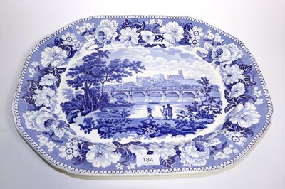 Lot 184 - A Pearlware Platter, circa 1830, printed in underglaze blue with a view of Lancaster, printed...