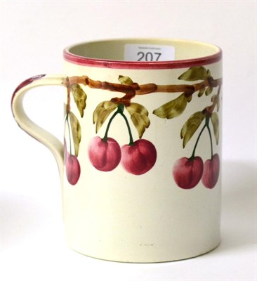 Lot 207 - A Wemyss Pottery Cylindrical Mug, early 20th century, painted with fruiting cherry branches,...