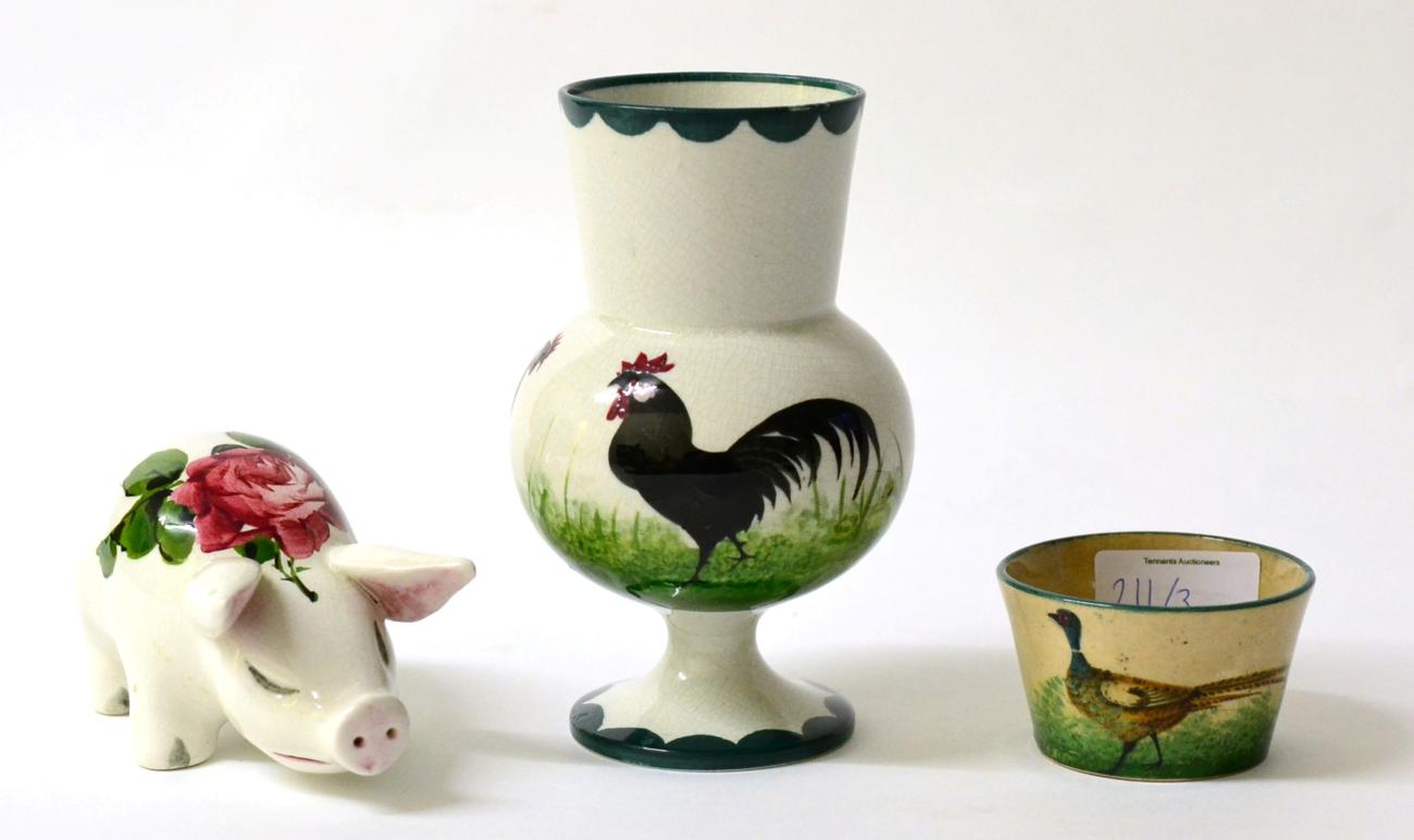 Lot 211 - A Wemyss Pottery Vase, early 20th century, of ovoid form with flared neck, painted with a hens,...