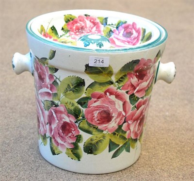 Lot 214 - A Wemyss Pottery Pail and Cover, early 20th century, painted with pink roses, painted mark,...