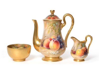 Lot 217 - A Royal Worcester Porcelain Three Piece Coffee Service, 1919 and 1923, painted by Austin and...